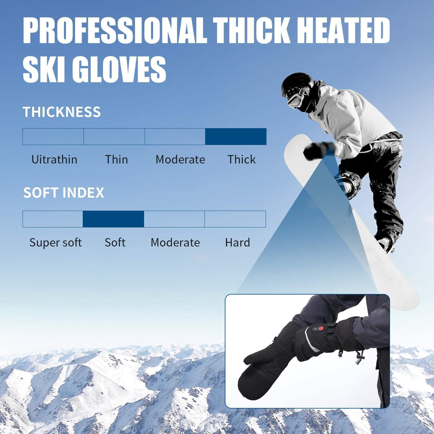 Sun Will Heated Ski Gloves for Men, Women, Kids - Electric Rechargeable Battery Mittens for Winter Skiing, Skating, Snow, Camping, Hiking - Arthritis Hand Warmer