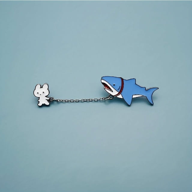 Cute Rabbit Shark Brooch Pin - Fun Animal Lapel Pin for Clothing, Scarves, Bags, and Jackets - Perfect Gift for Friends