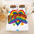 thumbnail image 4 of Manfei Rainbow Love Heart King Sheets, Ink Love is Love Bedding, White Orange, 4pcs, 1 Flat Sheet, 1 Fitted Sheet and 2 Pillowcases, 4 of 6