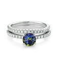 thumbnail image 2 of Gem Stone King 925 Sterling Silver Blue Mystic Topaz and White Moissanite Wedding Engagement Band Bridal Set Ring for Women (1.49 Cttw, Gemstone, Available in Size 5, 6, 7, 8, 9), 2 of 5