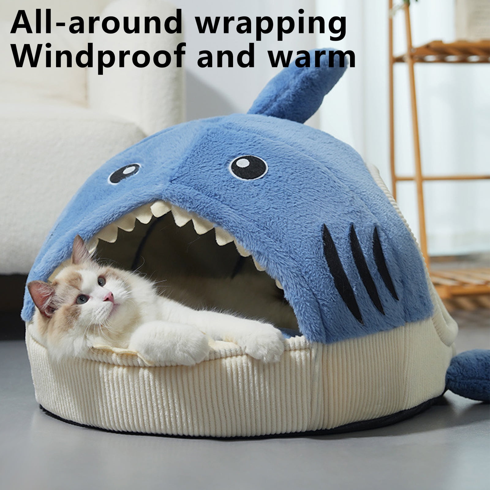 Cat Nest Dog Bed Shark Shape Detachable Soft Dog Cat Bed Cat Tent House for Puppy Small Medium Dogs and Cats All Seasons