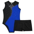thumbnail image 3 of iixpin Kids Girls 2 Pieces Ballet Dance Outfits Sleeveless Gymnastic Leotard with Booty Shorts Set Athletic Tracksuit Royal Blue&Black 12, 3 of 7