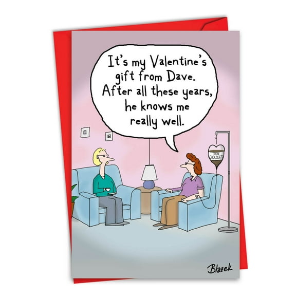 C3565VDG Hilarious Valentine's Day Card 'Intravenous Chocolate' with Envelope by NobleWorks