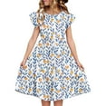 thumbnail image 3 of THDHVS Kids Dress,Delightful Short Sleeve Dress with Double Ruffle Sleeves for Girls Summer Casual Wear Special Day and Party,Dresses for Girls Orange, 3 of 9