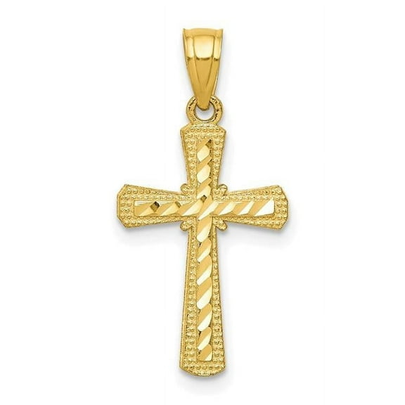 Finest Gold 10K Yellow Gold Diamond-Cut Cross Pendant