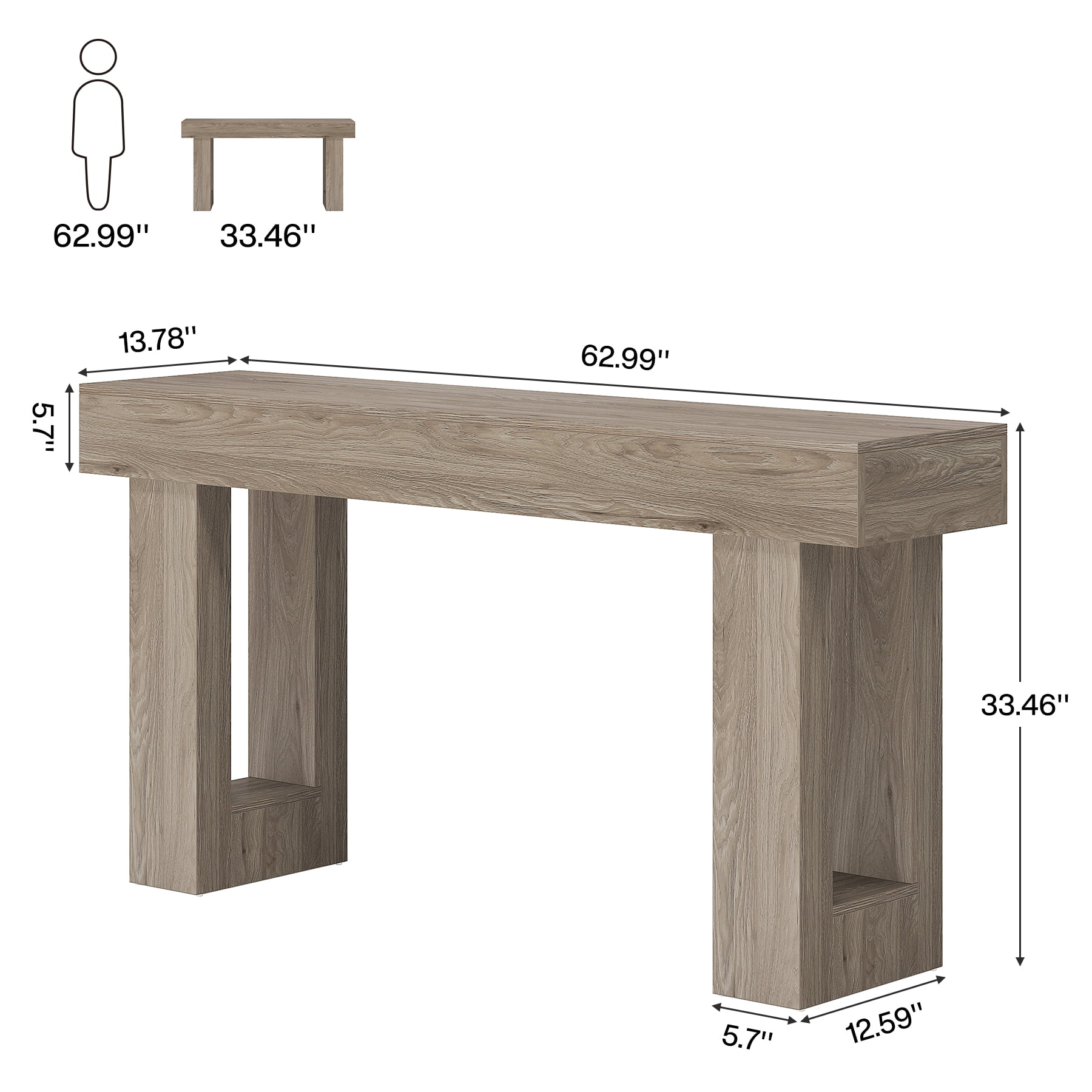 Tribesigns 63-Inch Farmhouse Console Table, Wooden Sofa Table Behind The Couch, Rectangular Entryway Table for Entrance, Hallway, Living Room (Gray)