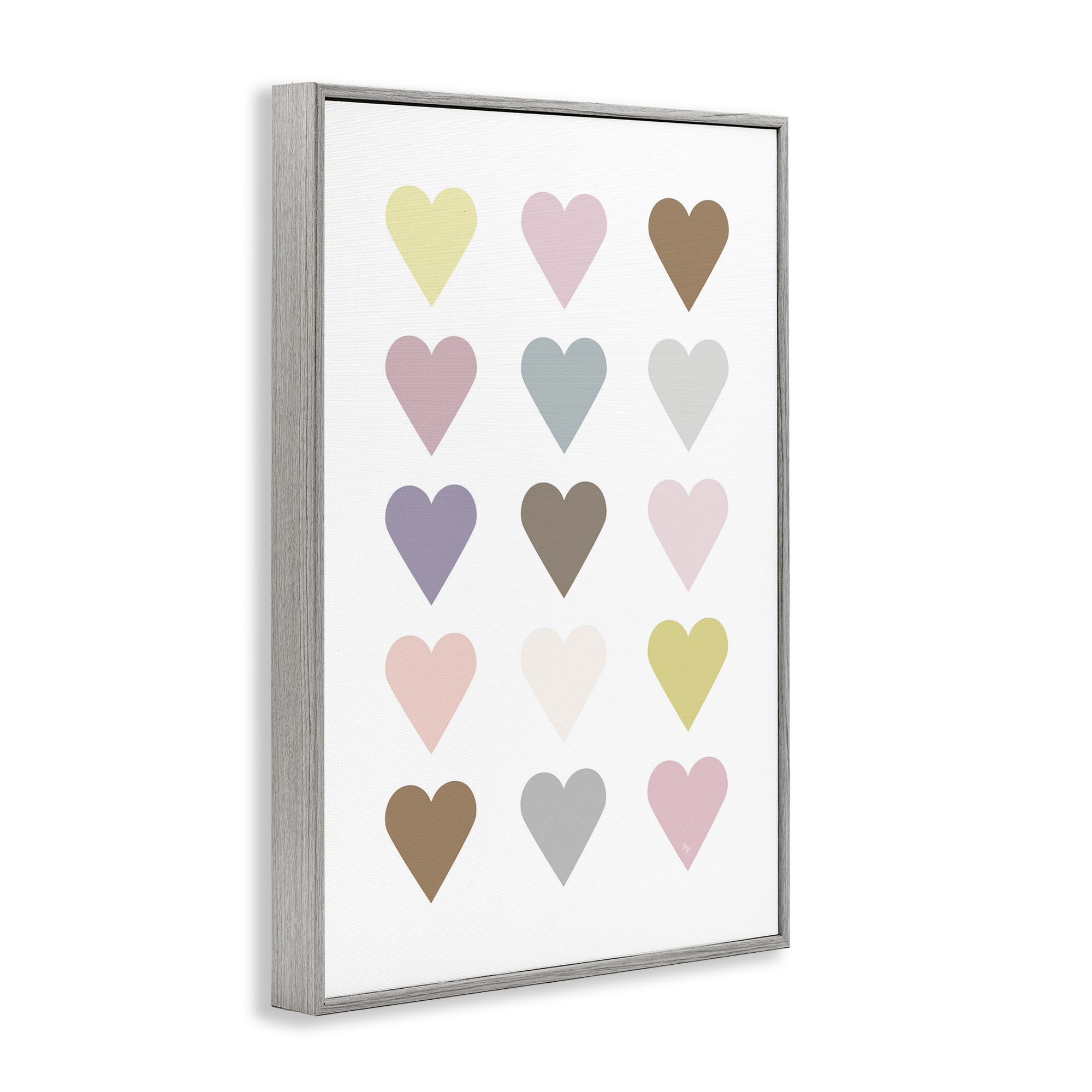 Stupell Industries Soft Pastel Hearts Abstract Painting Gray Framed Art Print Wall Art, 16 x 24