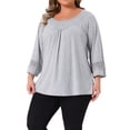thumbnail image 4 of Agnes Orinda Women's Plus Size Tops Long Sleeve Crochet Panel Hollow Out Pleated Casual Tunics Blouse 3X Gray, 4 of 6