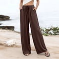 thumbnail image 2 of Palazzo Pants for Women Dressy Drawstring Elastic Waist Casual Linen Pant Summer Beach Wide Leg Trousers with Pockets, 2XL, 2 of 7