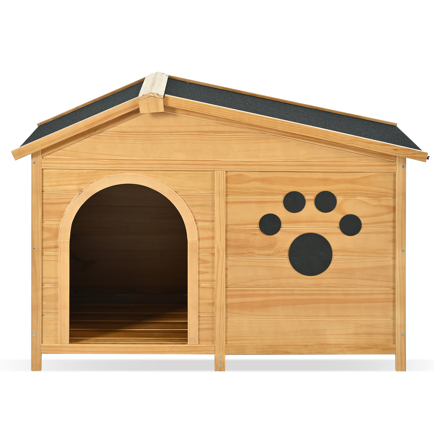 Pefilos 48" Large Wooden Dog House for Outdoor and Indoor, Cat Shelter with Doors and Porch, Cabin Style Pet Kennel for Medium Dogs, Gray
