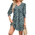 thumbnail image 1 of Minivestido WIHOLL Talla grande con cuello en V y manga 3/4 para mujer, 1 of 4
