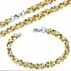 Stainless Steel Silver-Tone Yellow Gold-Tone Necklace Bracelet Mens Jewelry Set