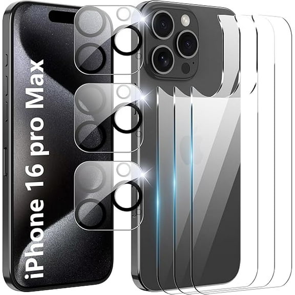 for iPhone 16 Pro Max Back Screen Protector with Camera Lens Protector,9H Hardness Anti-Scratch Tempered Glass,Case Friendly, Anti-Fingerprint,Anti-Scratch,Easy Installation,6.9 inch(3 3 PACK)