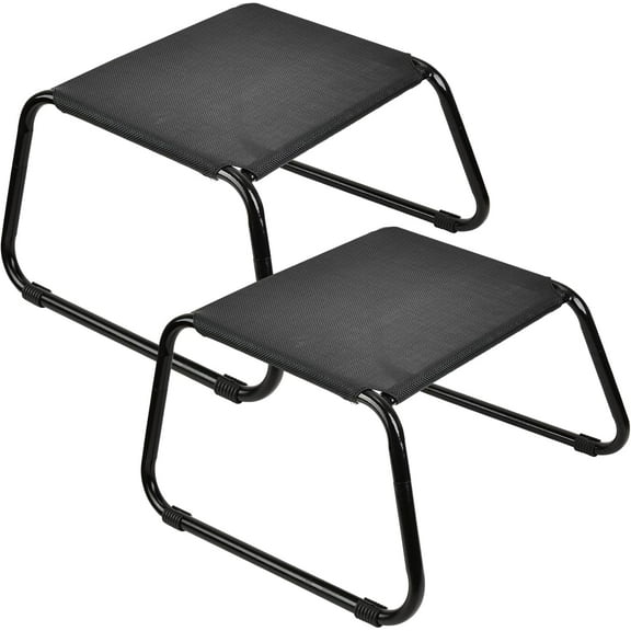 Outdoor Ottomans,Patio Foot Rest Portable Side Table Solid Steel Frame Small Seat All Weather Footrest for Indoor Outdoor Use 2 Pieces Black