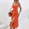 thumbnail image 3 of Hvot&aat Women Spaghetti Straps Vacation Dress Sexy Square Neck Slit Cami Dresses Cute Polka Dots Boho Beach Midi Sundress, 3 of 5