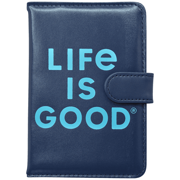 LIFE IS GOOD Passport Holder for Travel with Card Slots and Magnetic Snap, Anti-Theft