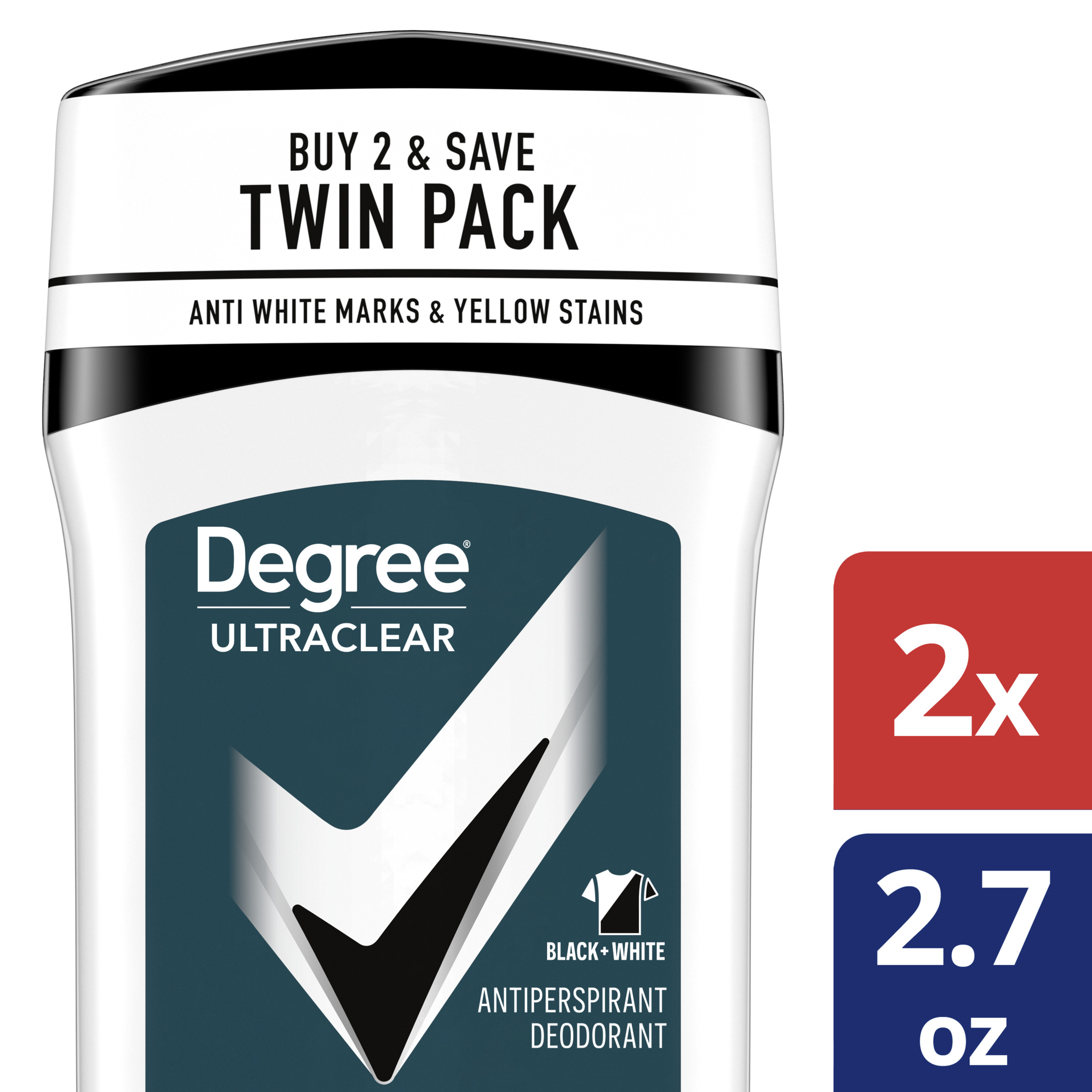 Degree Ultra Clear Anti White Marks Men's Antiperspirant Deodorant Stick Black + White, 2.7 oz Twin Pack - image 3 of 10