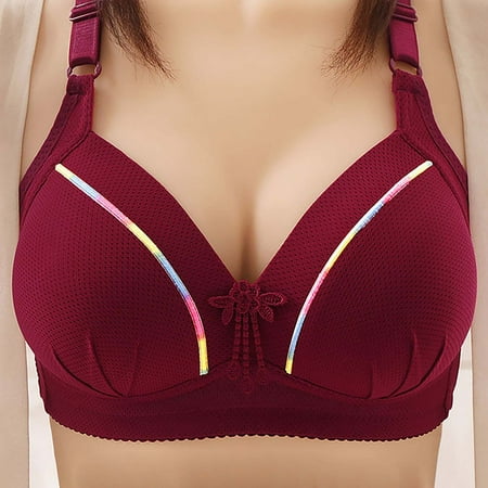 Elvqul Womens Plus Size Bras Breathable Nylon Bralette Wirefree Comfort Adjustable Underwear Red Bras