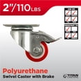 thumbnail image 2 of Titan Titan 2" Polyurethane (PU) Swivel Caster w/ Pedal Brake, 110-lb. capacity, Red (4 Pack), 2 of 5