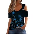 thumbnail image 2 of Viikei Women's Short Sleeve Tops for Summer Casual Outfits,Women's New Short-sleeved Off-the-shoulder Cutout Casual Printed Black XL, 2 of 5