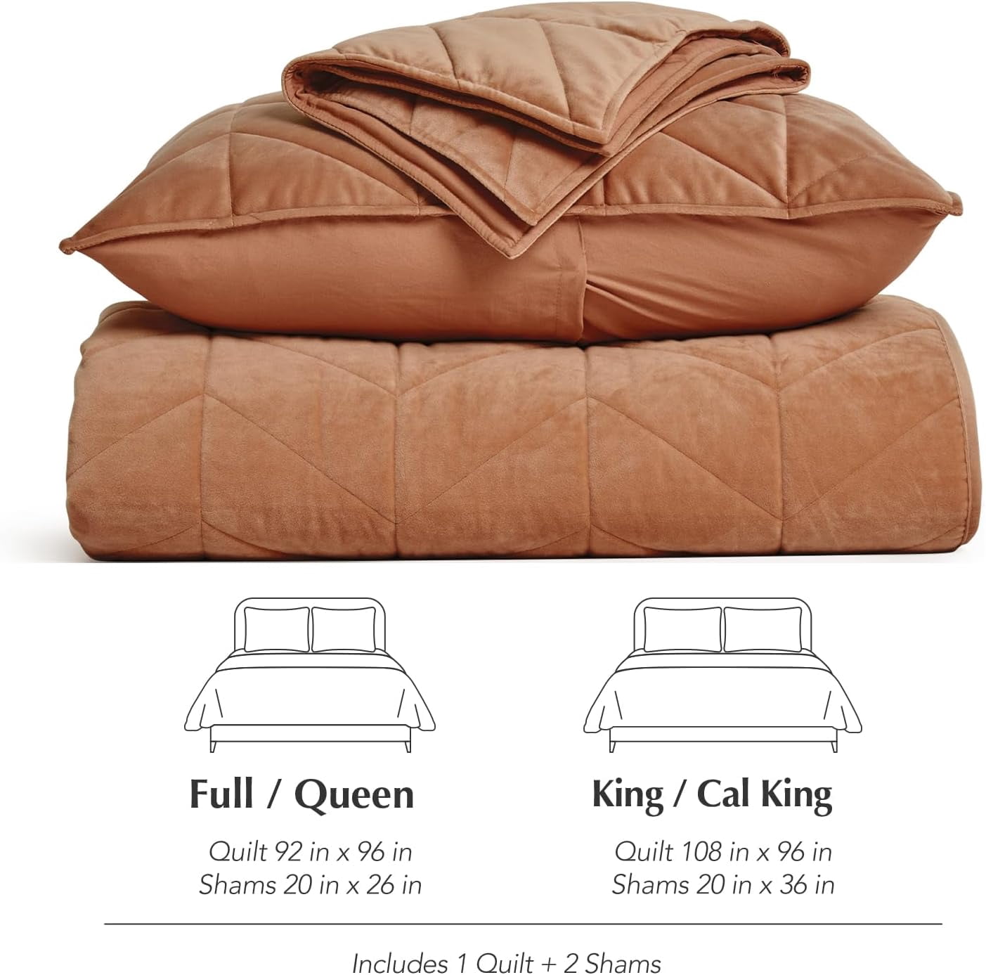 EVERGRACE 3 Pieces Luxurious Velvet King Quilts, Ultra Soft Lightweight Velvet Comforter Set, Matelasse Oversized Bedspread Coverlet for All Season with 2 Shams, Burnt Orange, 108''x96''