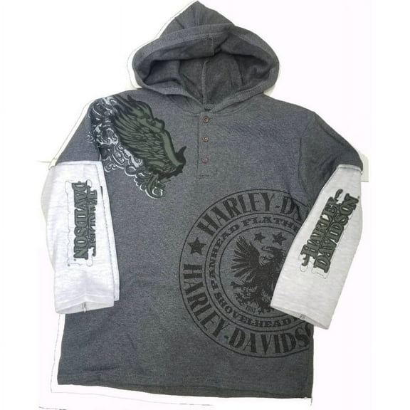 Harley-Davidson Little Boys Fleece Hoodie, Pull-Over, Long Sleeve Streetwear, Size 5