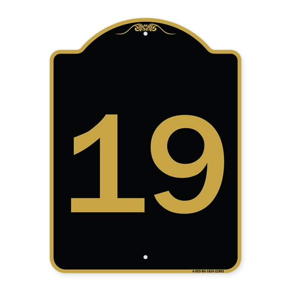 SignMission A-DES-BG-1824-22903 18 x 24 in. Designer Series Sign - Sign with Number 19, Black & Gold