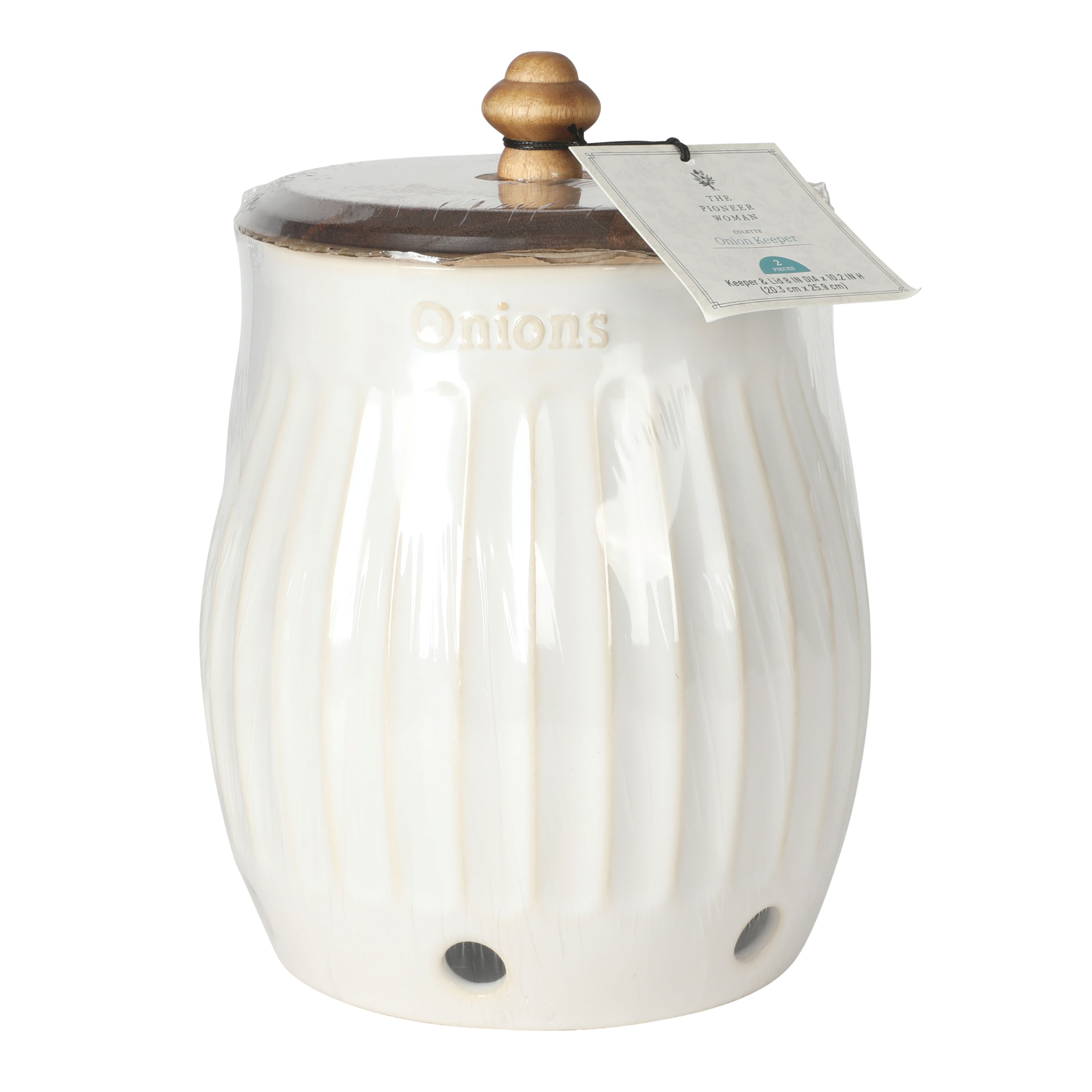 The Pioneer Woman Colette Stoneware Onion Keeper, White photo 6