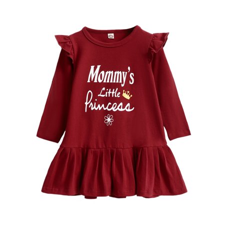 

6 Months Baby Girls Dress 9 Months Girls Long Sleeve Dress Letter Print Infant Girls Solid Color Dress Red Dress
