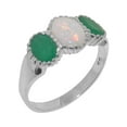 thumbnail image 1 of LBG British Made 925 Sterling Silver Genuine Natural Opal & Emerald Womens Statement Ring - 33 size options - Size 5.5, 1 of 7