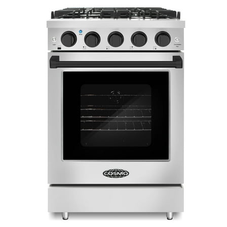 24 in. 3.73 cu. ft. Gas Range, 4 Sealed Burners, Convection Oven, Stainless Steel, Matte Black Handle Knob Kit