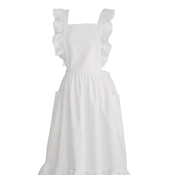 Cotton Linen Apron with Pocket Breathable Kitchen Baking Cooking Apron Ruffled Apron Plain Work Apron for Kitchen Cafe