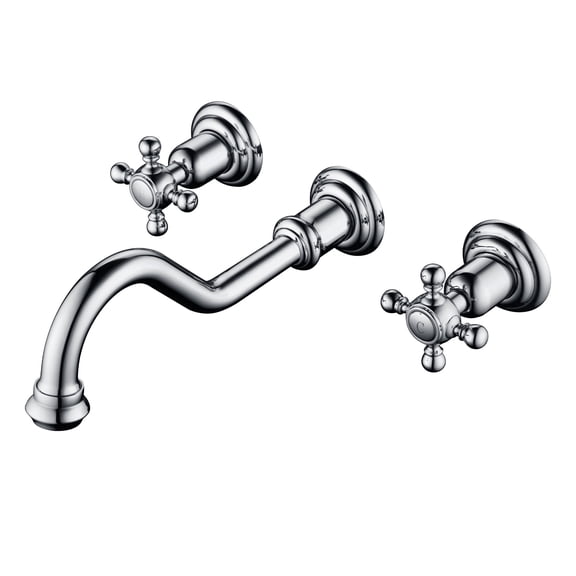 SUMERAIN Vintage Wall Mount Bathroom Vessel Sink Faucet,3 Holes Cross Knobs Lavatory Basin Faucet Chrome Finish with Included In-Wall Valve
