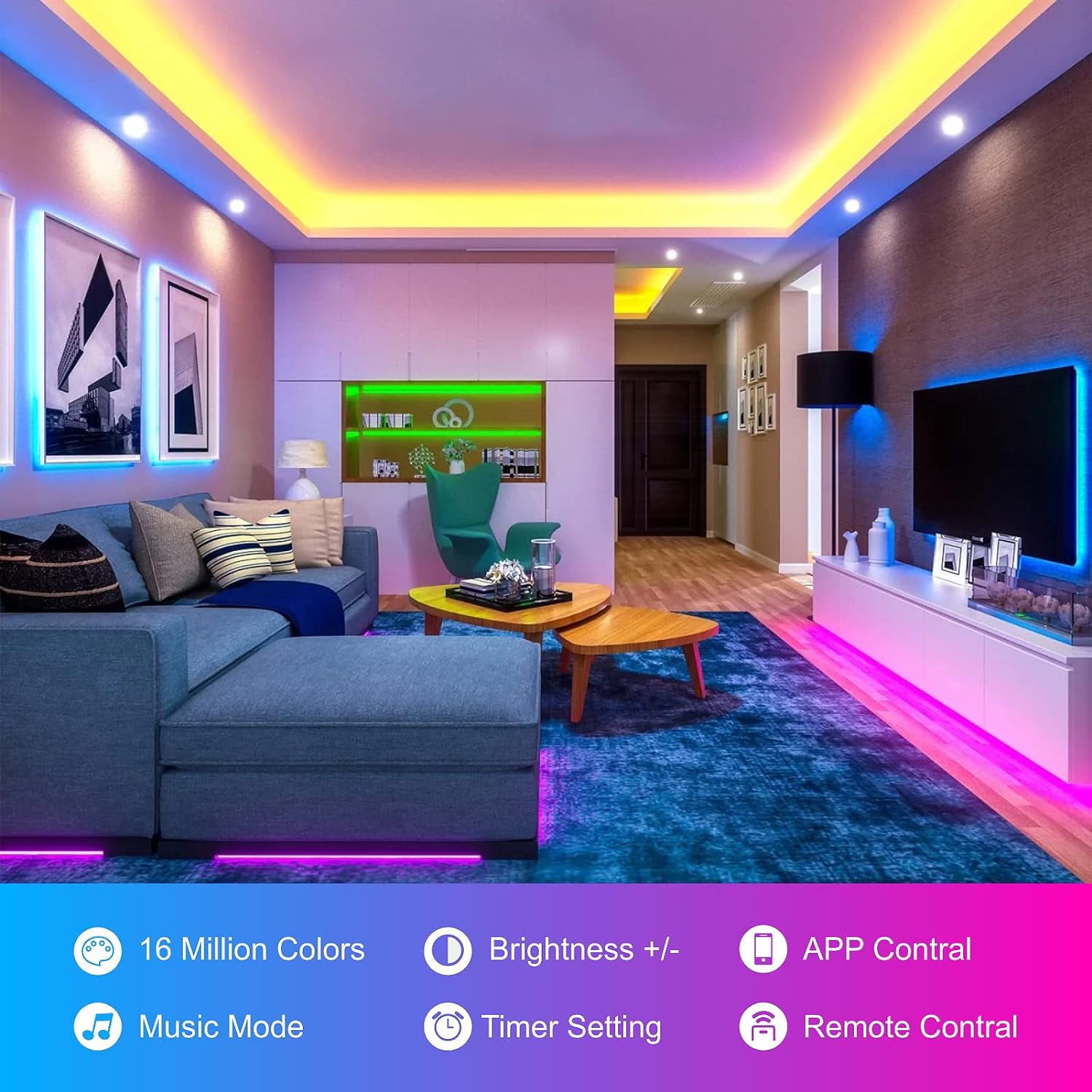 Lemohome LED Strip Lights 100ft Music Sync Bluetooth 5050 RGB Room Light W/Remote