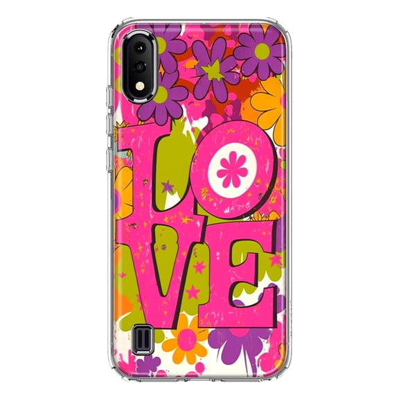 MUNDAZE Samsung Galaxy A01 Shockproof Clear Hybrid Protective Phone Case Pink Daisy Love Graffiti Painting Art Cover