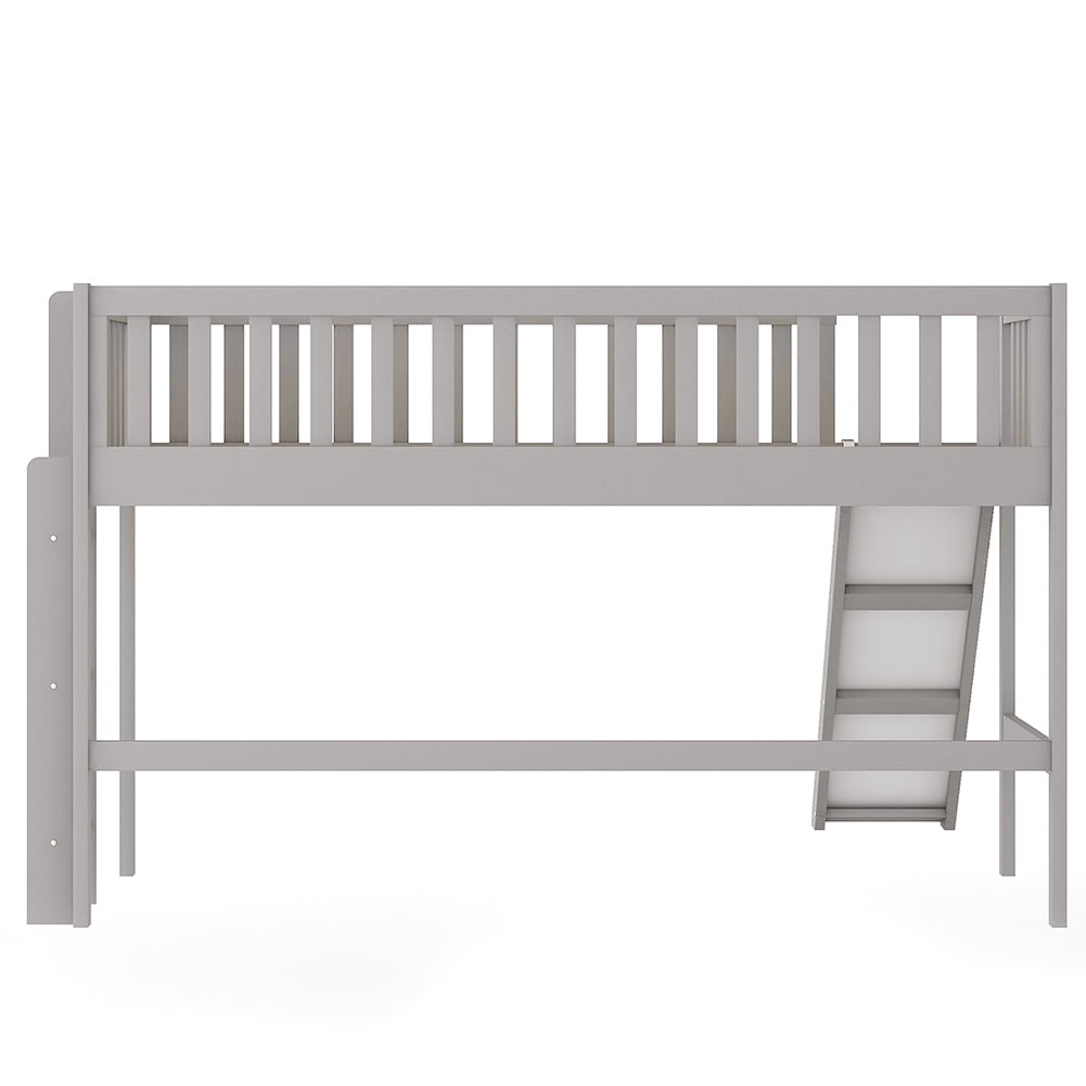 Kadyn Twin Size Low Loft Bed with Ladder and Slide, Gray