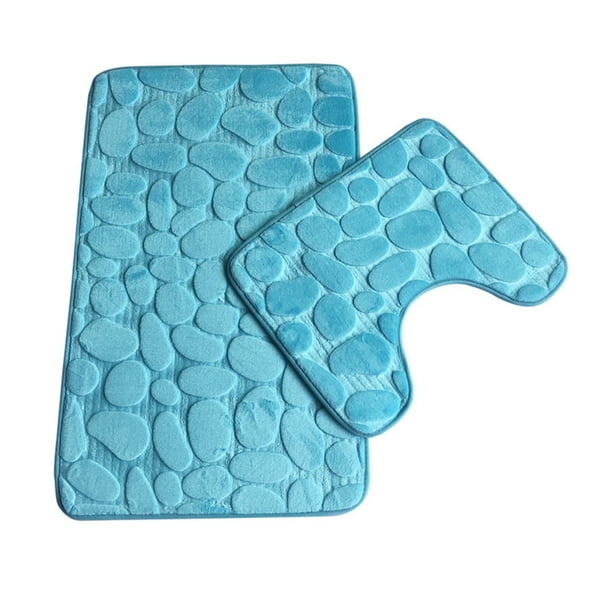 Juego de 2 alfombrillas antideslizantes de felpa, alfombrilla para puerta, alfombra de piedra, baño, inodoro, alfombra absorbente de agua, azul cielo sidaley HA004741-06