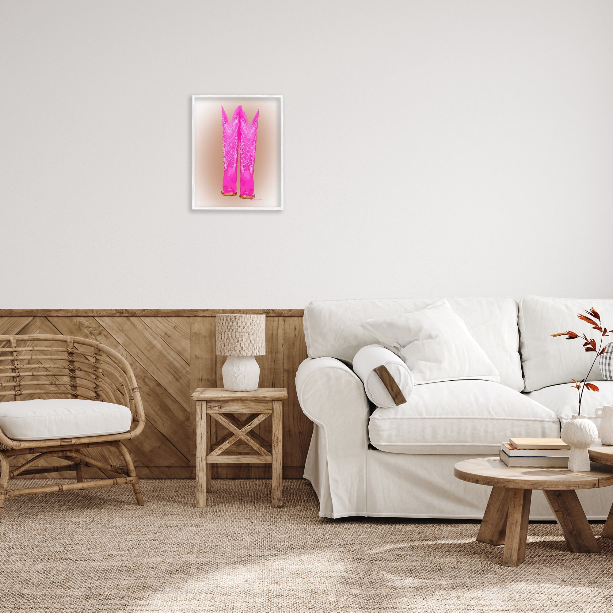 Stupell Industries Vivid Pink Cowgirl Boots Beauty & Fashion Painting White Framed Art Print Wall Art, 16 x 20