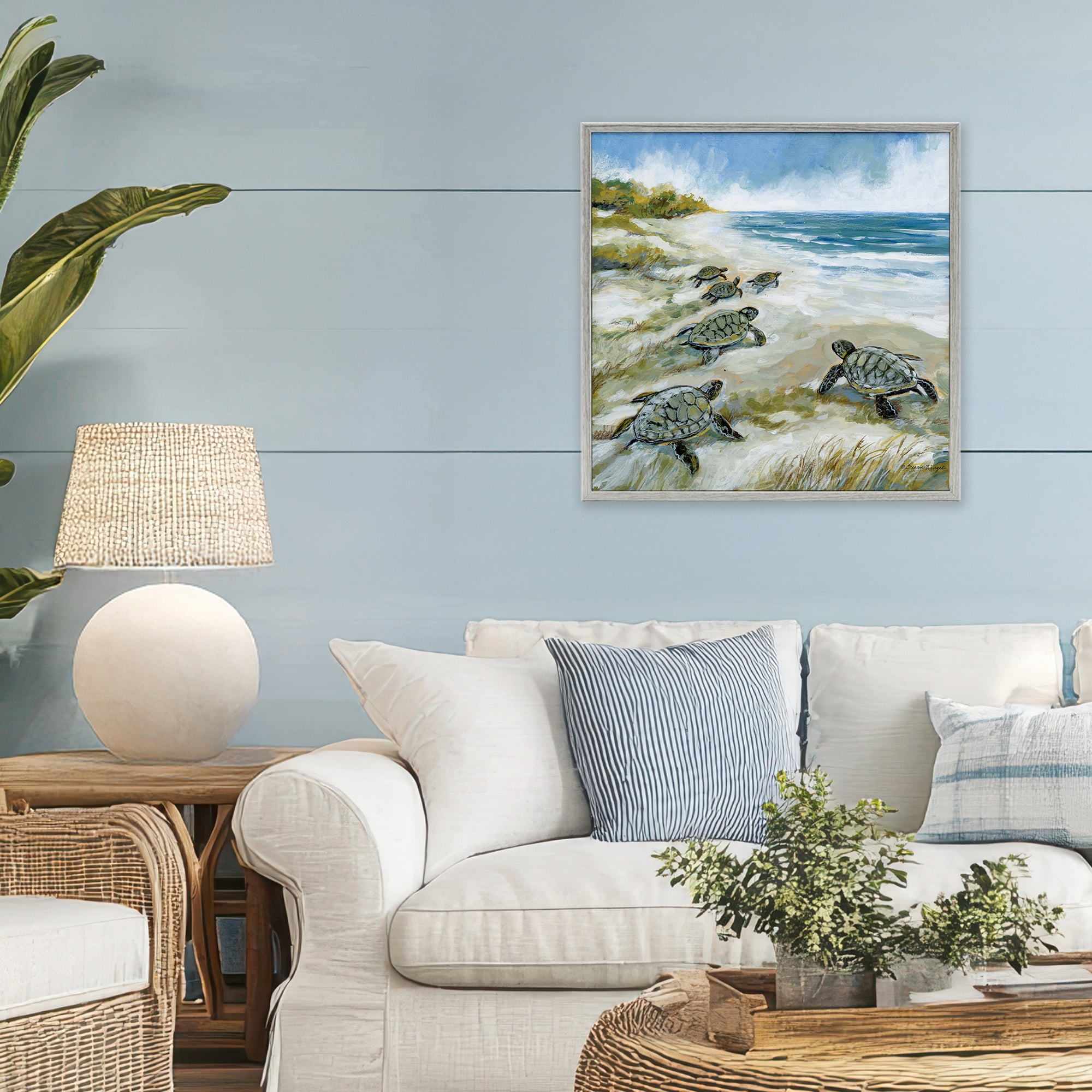 Stupell Industries Baby Sea Turtles on Beach Gray Framed Giclee Art, design by Susan Winget