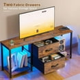 thumbnail image 6 of WSSYzyzf TV Stand for Bedroom with LED Lights Dresser TV Stand with Two Fabric Drawers and Open Storage Shelves, Entertainment Center TV Console with Wood Top for Living Room Rustic Brown, 6 of 17