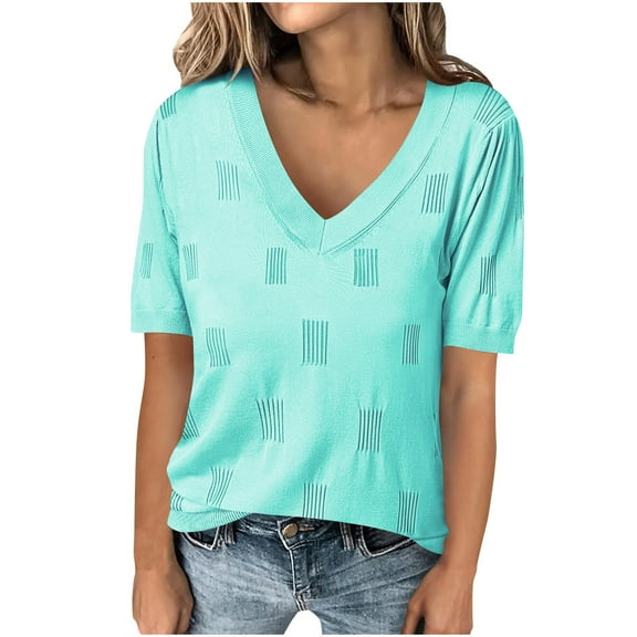 JIUKE Summer Tops for Women Short Sleeve Casual V Neck T Shirts Loose Fitted Tees Fashion Tshirts