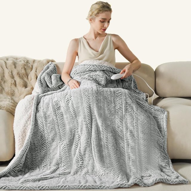 Heated Blanket Electric Throw 50” x 60” -Heated Throw Blanket with 5 Heating Levels & 3 Hours Auto Off Machine Washable Over-Heat Protect(Racoon)
