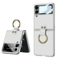 thumbnail image 1 of SaniMore Case for Samsung Galaxy Z Flip 3, with Ring Holder Kickstand 180° Folding Ultra-Thin PU Leather [Comes with Rear Screen Tempered Film] Shockproof Shell for Galaxy Z Flip 3, Silver, 1 of 8