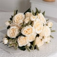 thumbnail image 2 of Artificial Peonies Silk Flowers 5 Heads for Valentine's Day Real Touch Spring Faux Penoy with Long Stem Fake Floral Bouquet for Vase Wedding Home Centerpiece Party Table Garden Patio Decor (White), 2 of 7