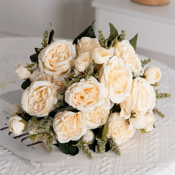 Peony Wedding Bouquet, Staron 2026 Realistic Fake Flowers for Home Decor, Artificial Peony Handheld Bouquet Floral Arrangement Hotel Decoration, White
