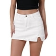thumbnail image 1 of Faldas de mezclilla mini de corte A con abertura lateral de cintura alta para mujeres INSPIRE CHIC L blancas, 1 of 6