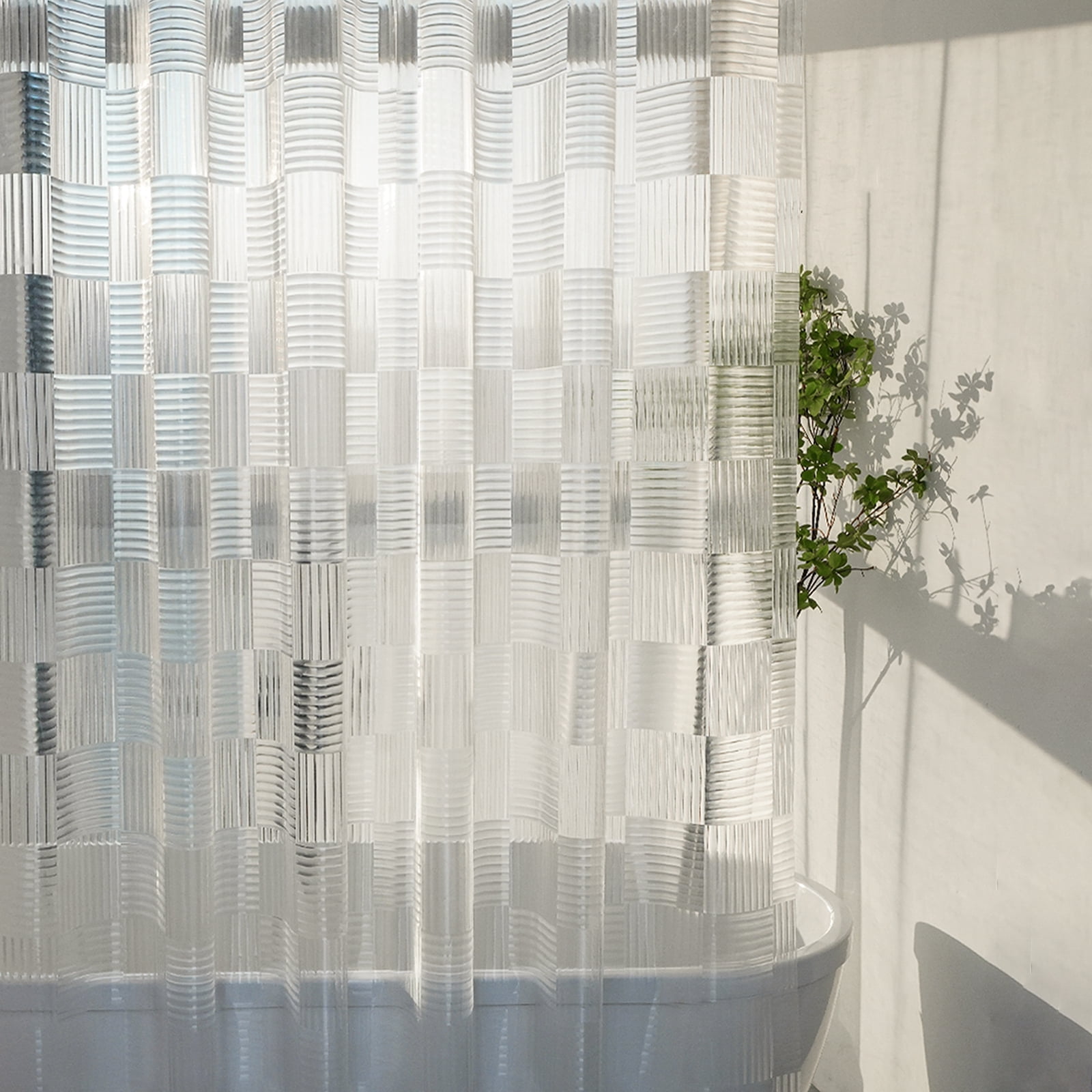 Inosoo Clear Shower Curtain Liner, 72"x 84" Extra Long Heavy Duty EVA Plastic Shower Curtain with 3D Geometric Design, Waterproof Shower Liner with Magnets