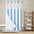 thumbnail image 6 of No Hook Shower Curtain with Snap in Liner, Sky Blue White Striped Waterproof Fabric Bathroom Curtain Mesh Top Window, Geometric Lines Shower Curtains 36x72in, 6 of 9