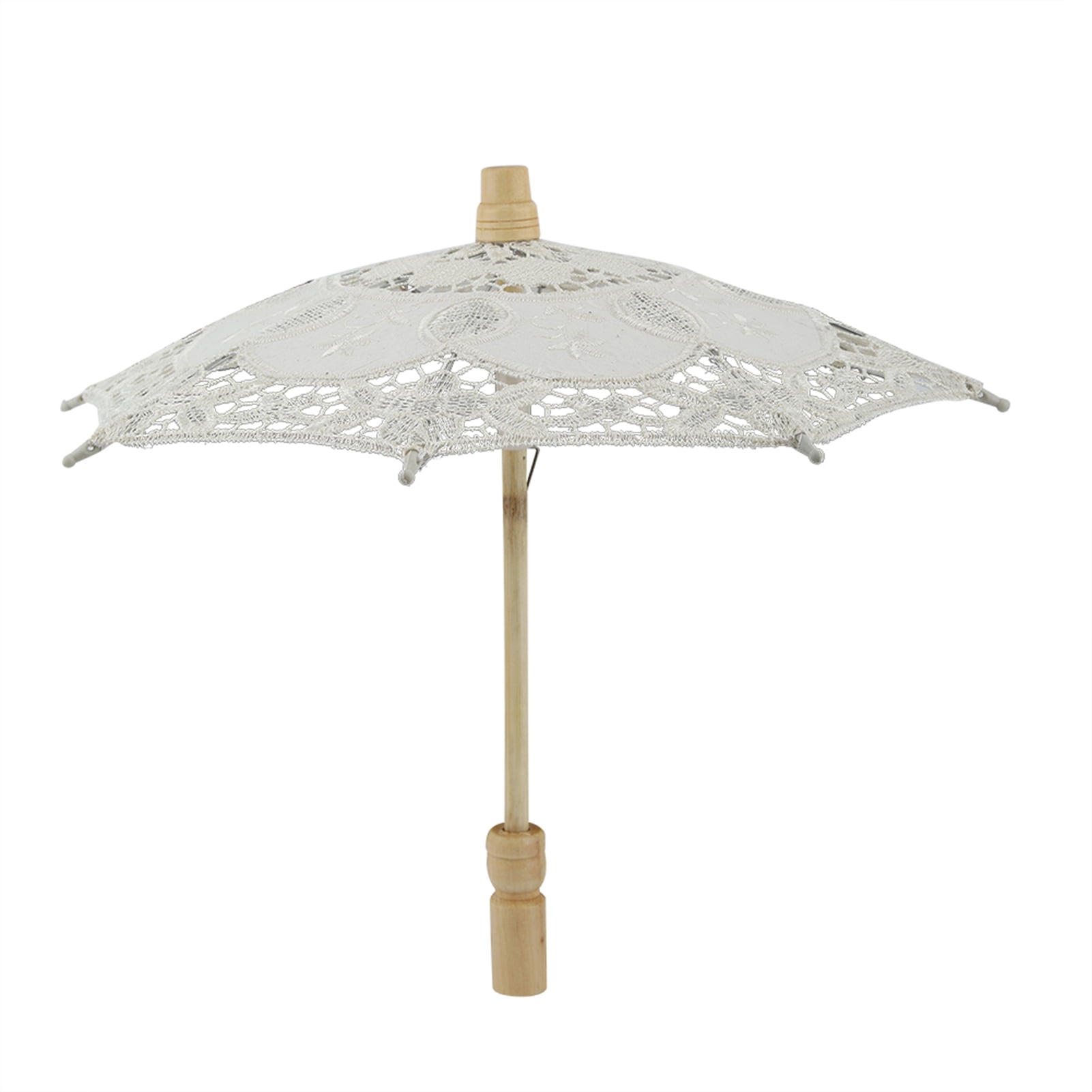 Parapluie De Mariée En Dentelle Blanche - Grand Modèle 60cm - Manche Bois - Pour Photo, Cérémonie, Décoration