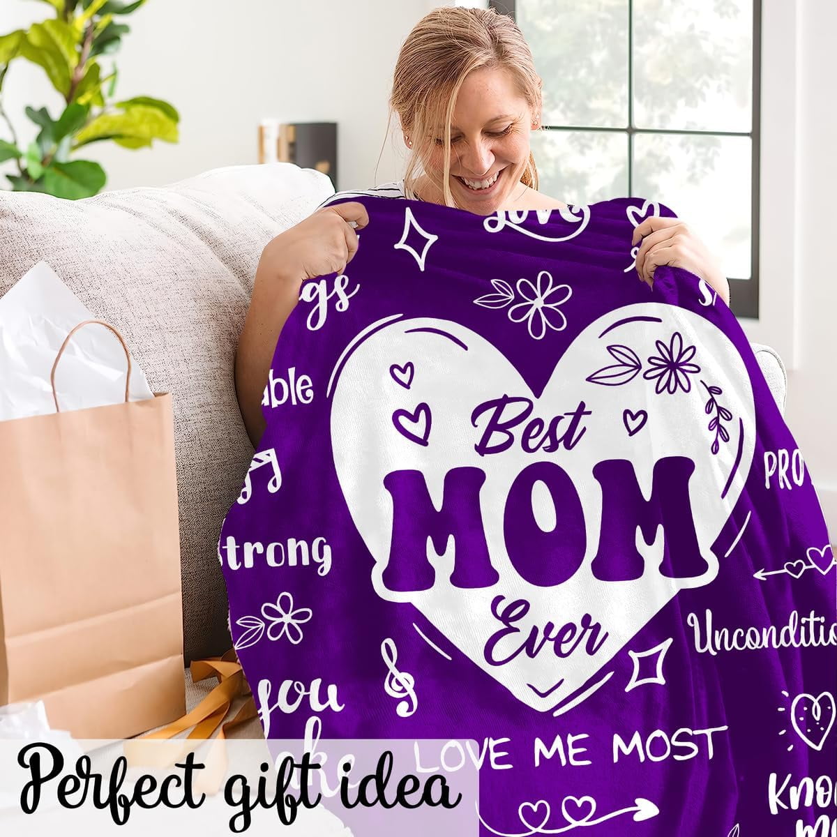 Gift for Mom Blanket from Daughter - Son - Children for Christmas, Best Mom Ever Blanket for Mom, for Mom, Happy Birthday Mom Gifts for Mother Mommy Mama